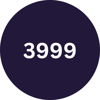 Navy blue circle with the number '3999' in white
