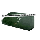 Green leather placemat with space for personalization on a white background