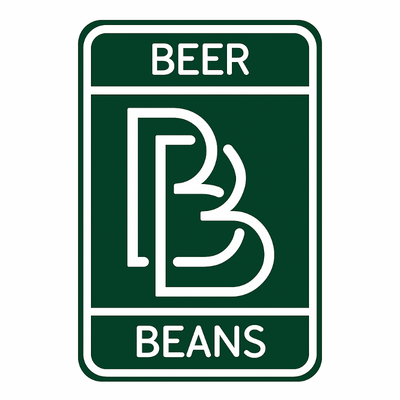 Green sign with white text and logo, featuring the word 'BEER' at the top and 'BEANS' at the bottom.