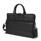 Black leather laptop bag  with good hardware on a white background