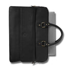 Black leather laptop bag on a white background
