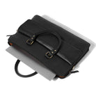 Black leather laptop bag  with handle on a white background