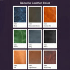 Color swatches of genuine leather in various shades on a dark background