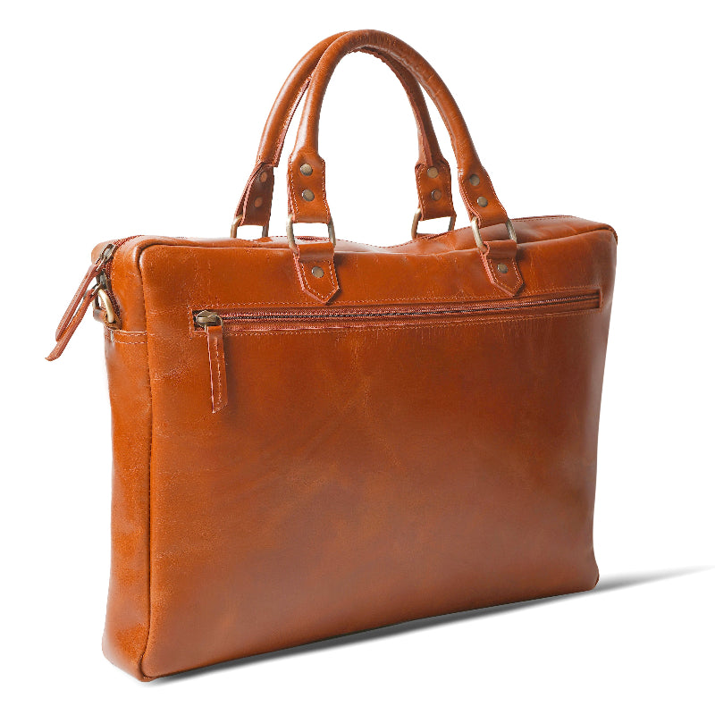 Brown leather briefcase on a white background