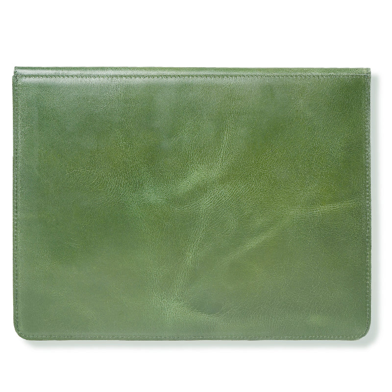 Green leather sleeve on a white background
