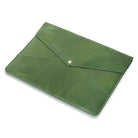 Green leather envelope-style pouch on a white background