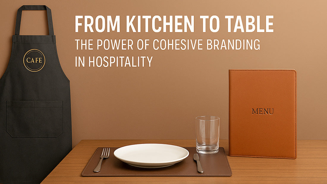 personalized leather aprons for hotel chefs and leather placemats or menu folder
