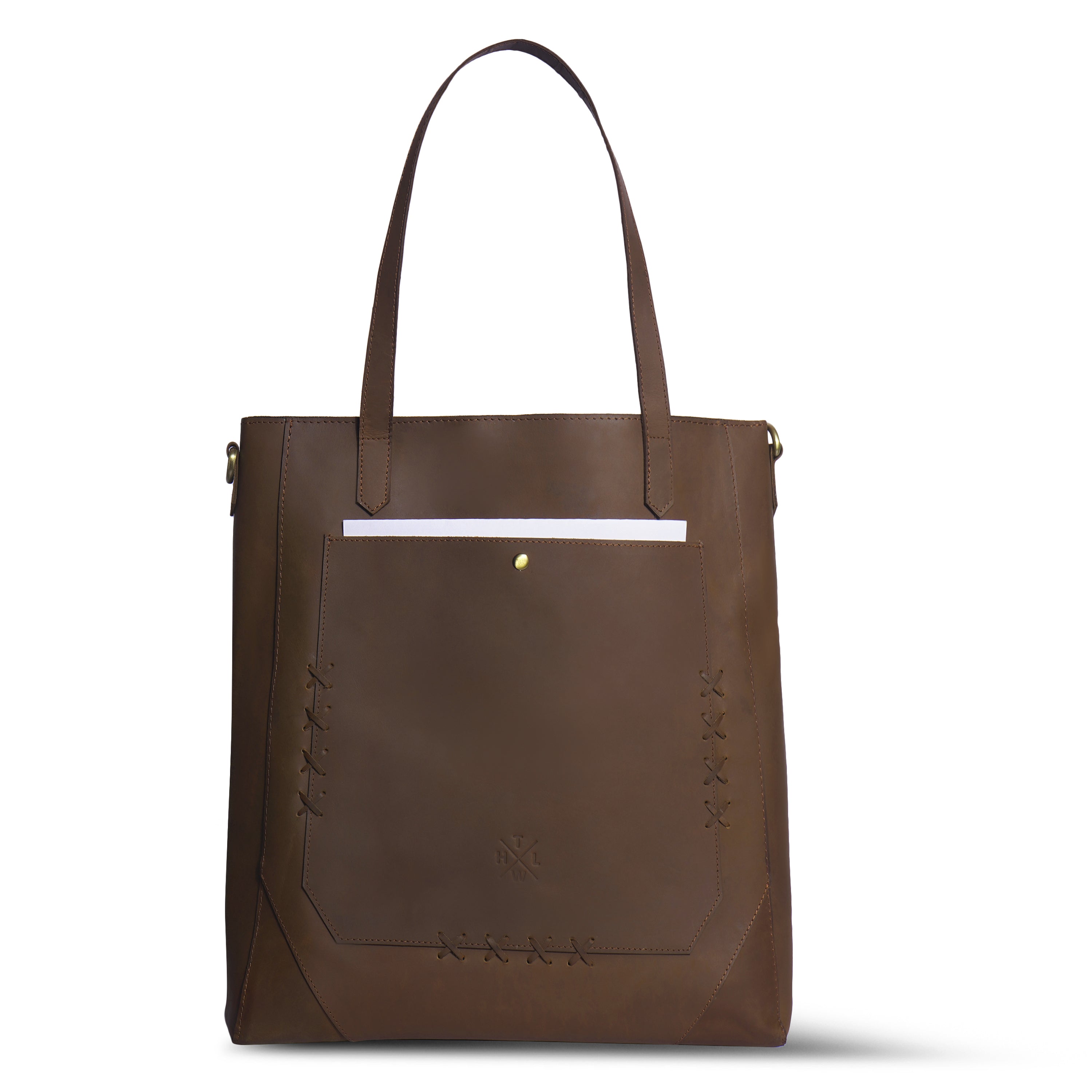 back leather tote bag​ with paper