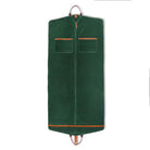 Green garment bag with orange accents on a white background
