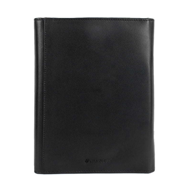 Black leather menu cover on a white background