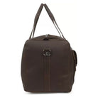 Brown duffel bag with a strap on a white background