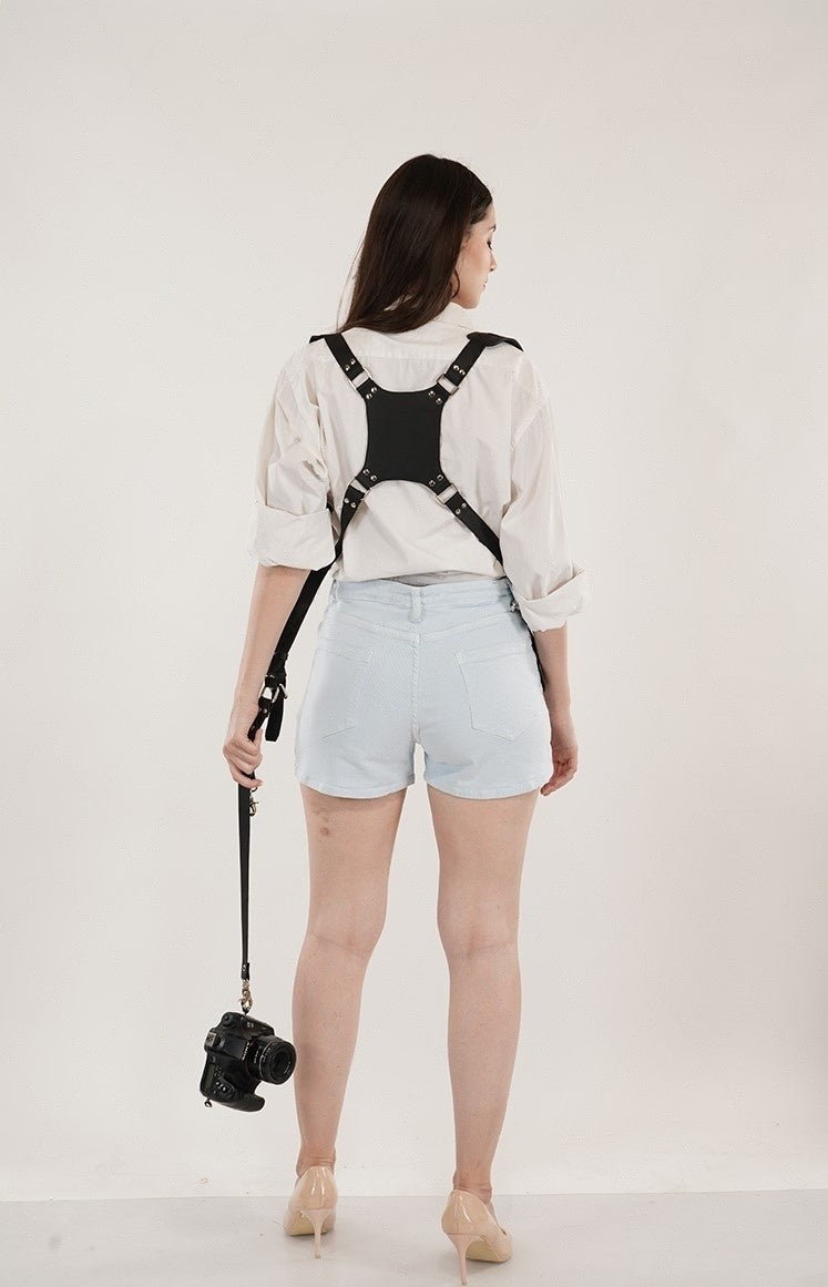 dual leather camera strap