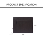 Black leather file folder with measurements on a white background