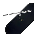 Black placemat  with customizable text and logo on a white background