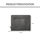 Black leather  file folder with measurements on a white background