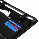 close-up of card slots and zippered phone pocket