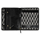 open view showing black and white ikat lining