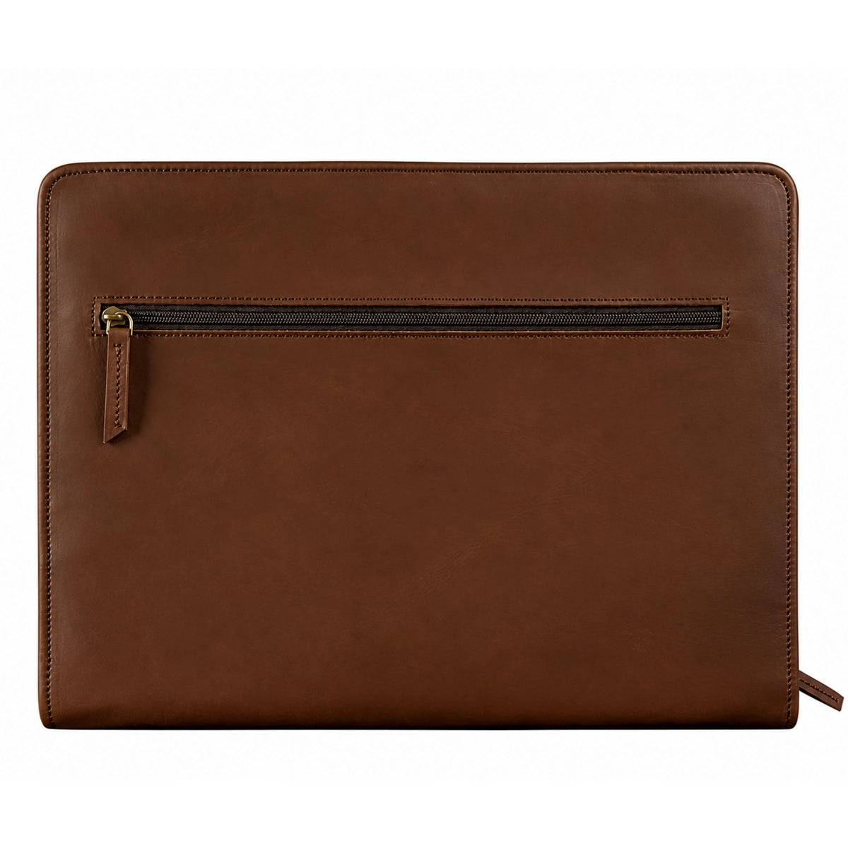 Back of the Executive A4 Leather Folder in dark brown with zip pocket