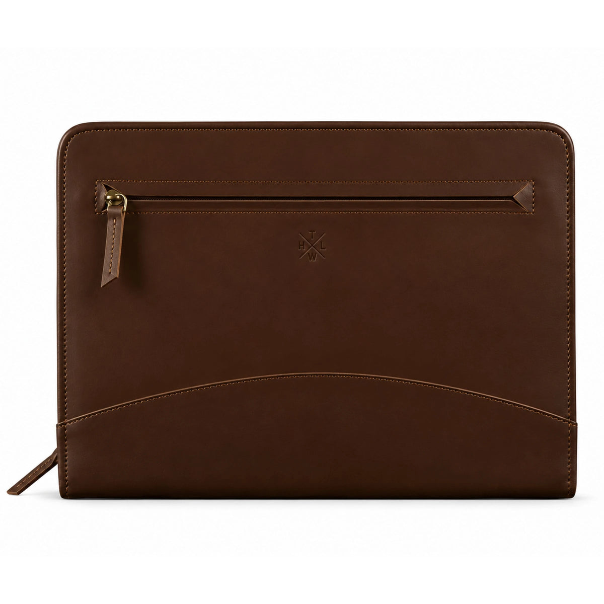 Executive A4 Leather Folder in dark brown leather with embossed logo