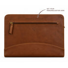 Executive A4 Leather Folder in tan with custom “Garden & Grounds” embossed personalisation