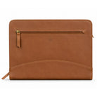 Executive A4 Leather Folder in tan leather with brass zip and embossed logo