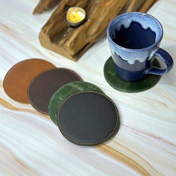 round genuine leather coasters for fine dining