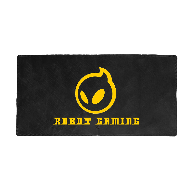 Black gaming mat with yellow 'Robot Gaming' logo on a white background