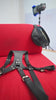 showcase black leather camera strap and waist bag. 