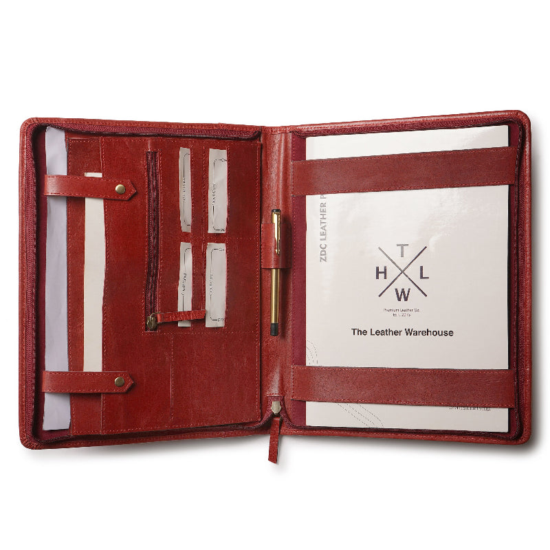 brown leather personalized file folder